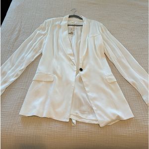 Anthropologie Maeve White Satin Blazer with ties, size L